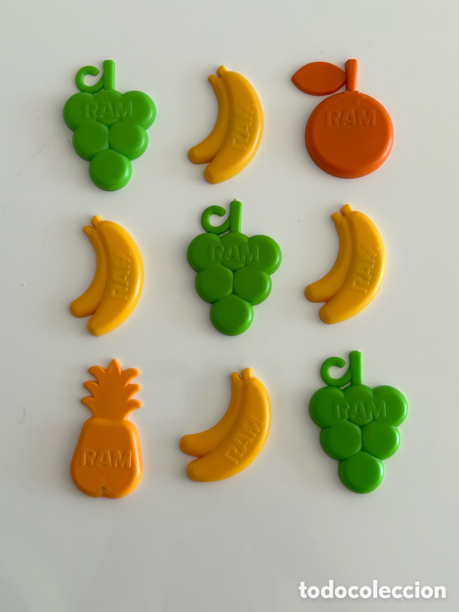 Coleccionismo: 9 IMANES DE FRUTAS PARA EL FRIGOR&Iacute;FICO. LECHE/YOGURES RAM