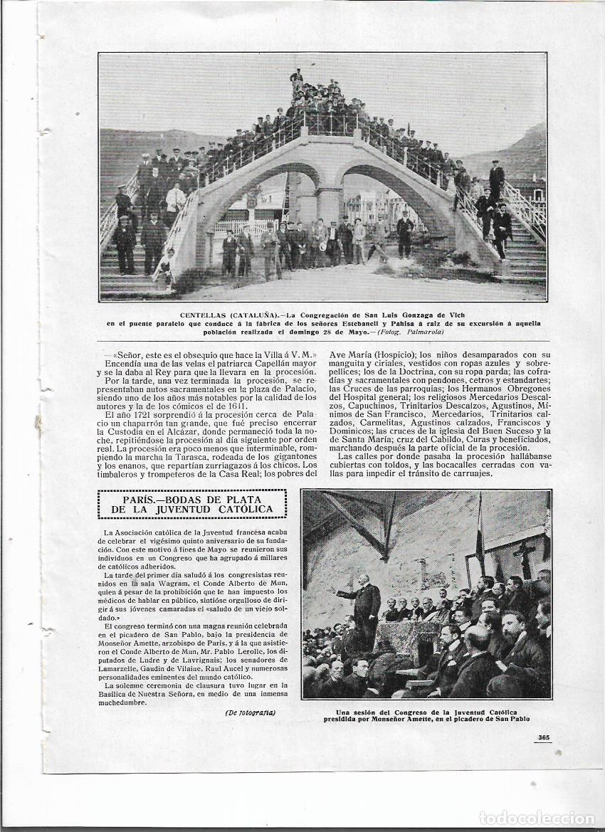 Coleccionismo: A&Ntilde;O 1911 RECORTE PRENSA EXCURSION CONGREGACION SAN LUIS DE GONZANGA DE VIC A CENTELLES PUENTE