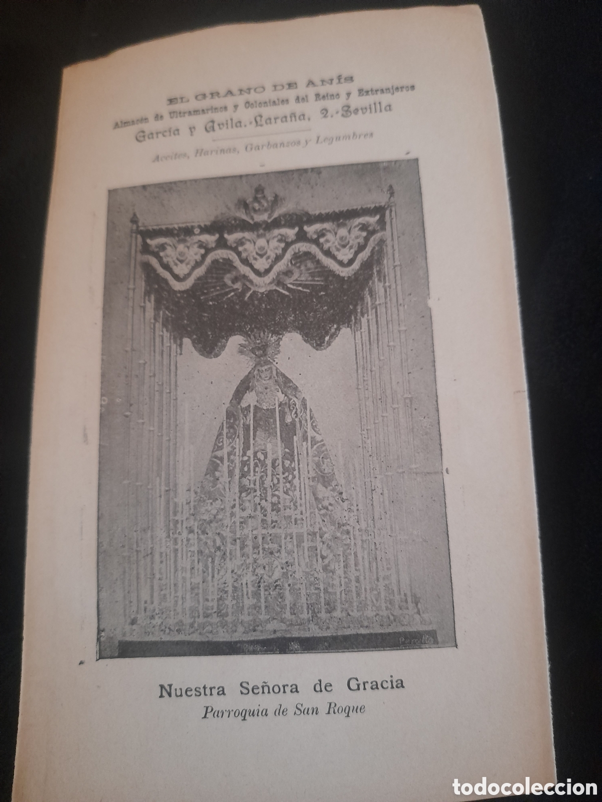 Colecionismo: Nuestra Se&ntilde;ora de Gracia, Parroquia de San Roque, con publicidad antigua de Sevilla
