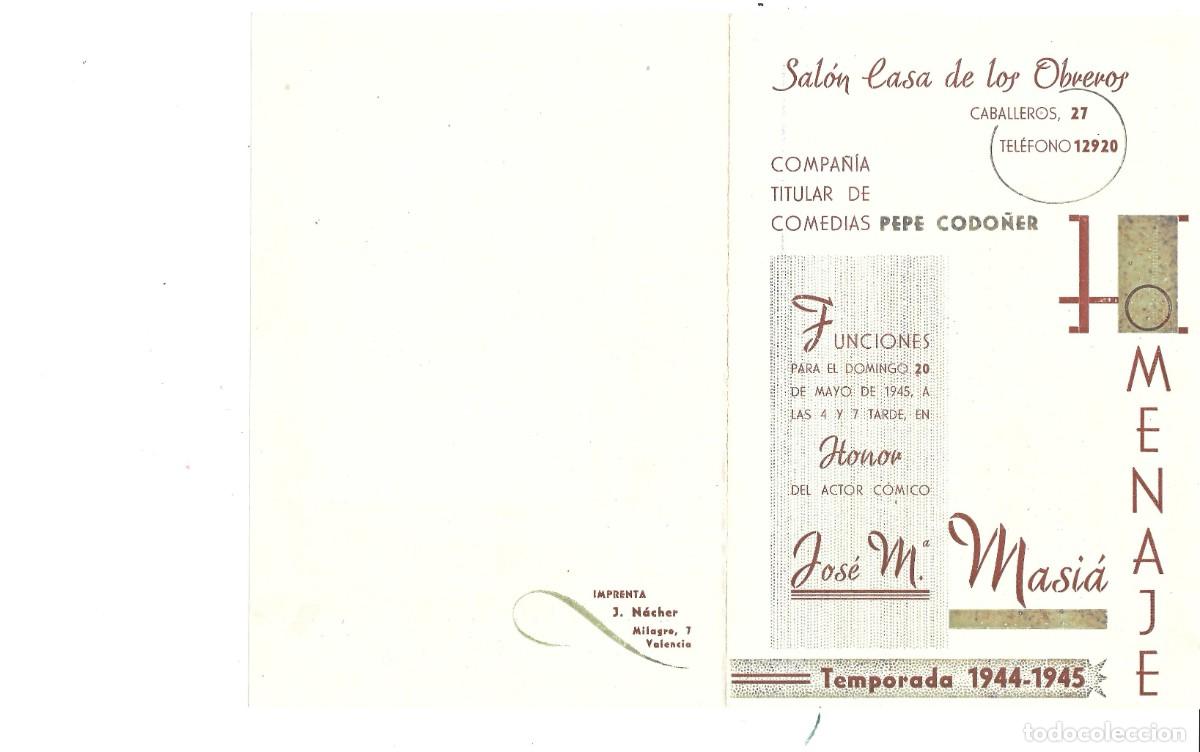 Coleccionismo: Teatro Casa de los Obreros. 1943. Programa de mano. Jos&eacute; M&ordf; Masi&aacute;