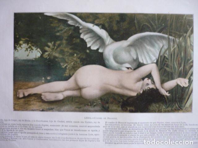 Collectionnisme: LEDA Y EL CISNE ANTIGUA LAMINA CROMOLITOGRAFICA EROTICA EROTISMO DESNUDO SIGLO XIX 34 X 26 CM