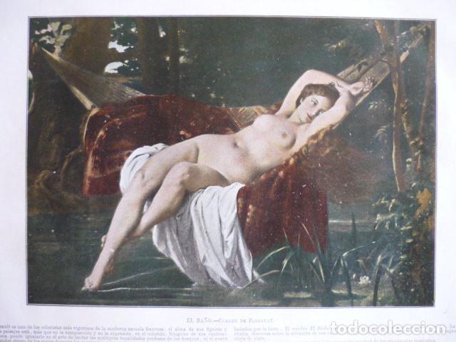 Collectionnisme: EL BA&Ntilde;O ANTIGUA LAMINA CROMOLITOGRAFICA EROTICA EROTISMO DESNUDO SIGLO XIX 34 X 26 CM