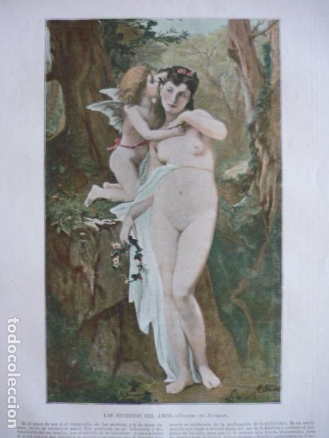 Coleccionismo: LOS SECRETOS DEL AMOR ANTIGUA LAMINA CROMOLITOGRAFICA EROTICA EROTISMO DESNUDO SIGLO XIX 34 X 26 CM