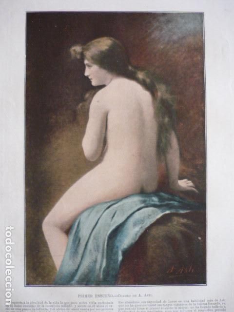 Collectionnisme: PRIMER ENSUE&Ntilde;O ANTIGUA LAMINA CROMOLITOGRAFICA EROTICA EROTISMO DESNUDO SIGLO XIX 34 X 26 CM