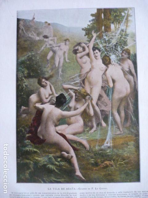 Coleccionismo: LA TELA DE ARA&Ntilde;A ANTIGUA LAMINA CROMOLITOGRAFICA EROTICA EROTISMO DESNUDO SIGLO XIX 34 X 26 CM