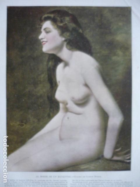 Collectionnisme: AL BORDE DEL MANANTIAL LAMINA CROMOLITOGRAFICA EROTICA EROTISMO DESNUDO SIGLO XIX 34 X 26 CM