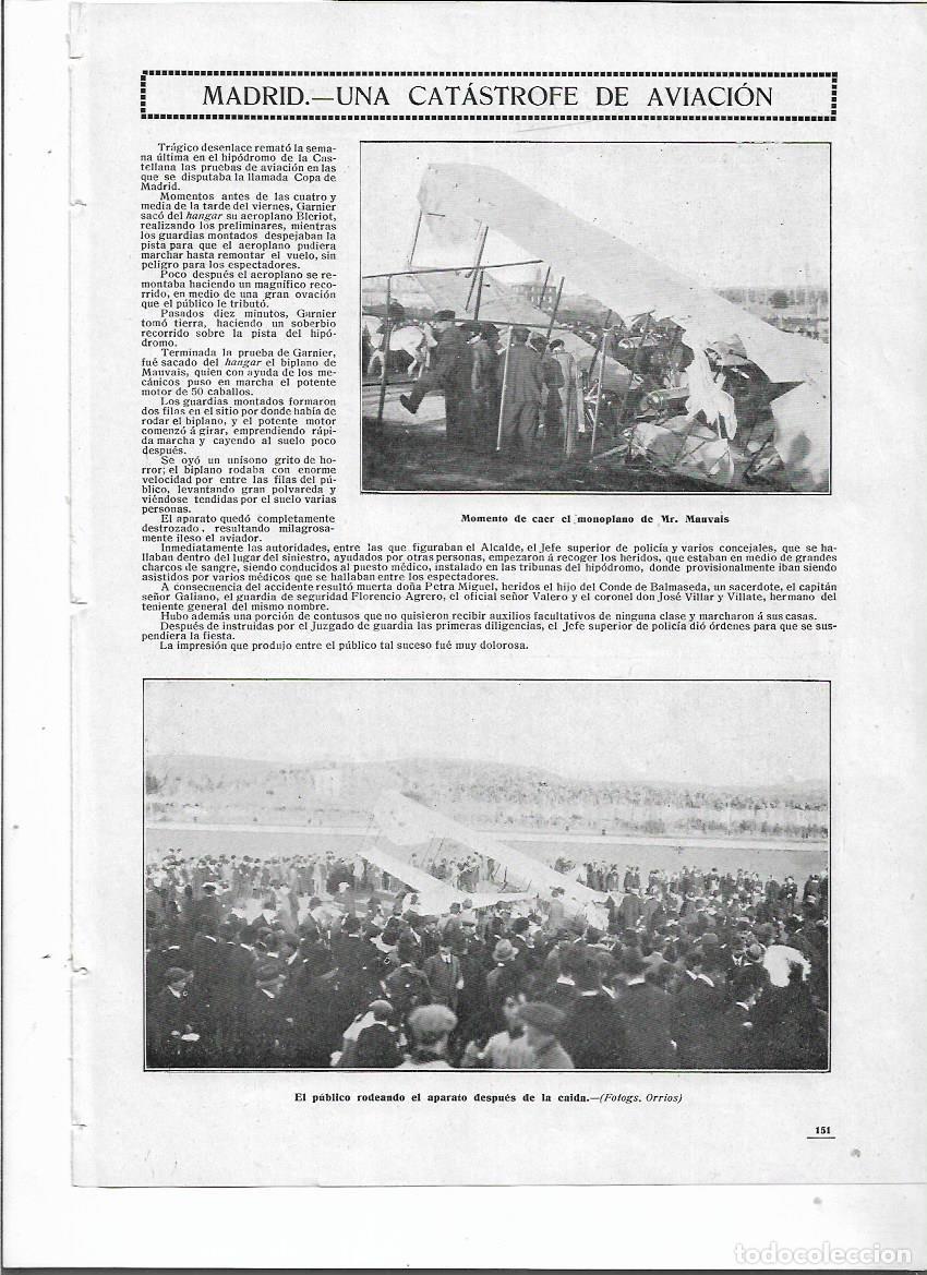 Sammelleidenschaft Papier: A&Ntilde;O 1911 RECORTE PRENSA AVIACION MADRID CATASTROFE CAIDA DEL MONOPLANO AVIADOR MAUVAIS