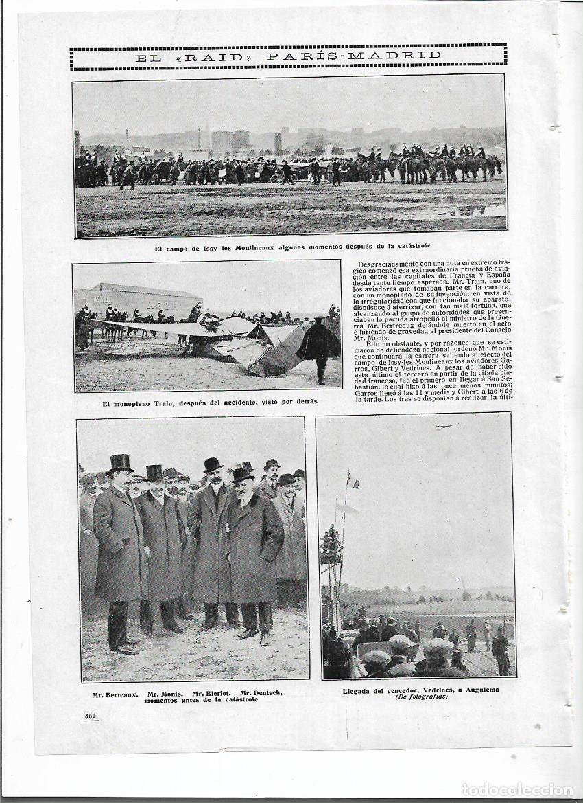 Collectionnisme: A&Ntilde;O 1911 RECORTE PRENSA AVIACION RAID PARIS MADRID ACCIDENTE MONOPLANO TRAIN VENCEDOR VEDRINES
