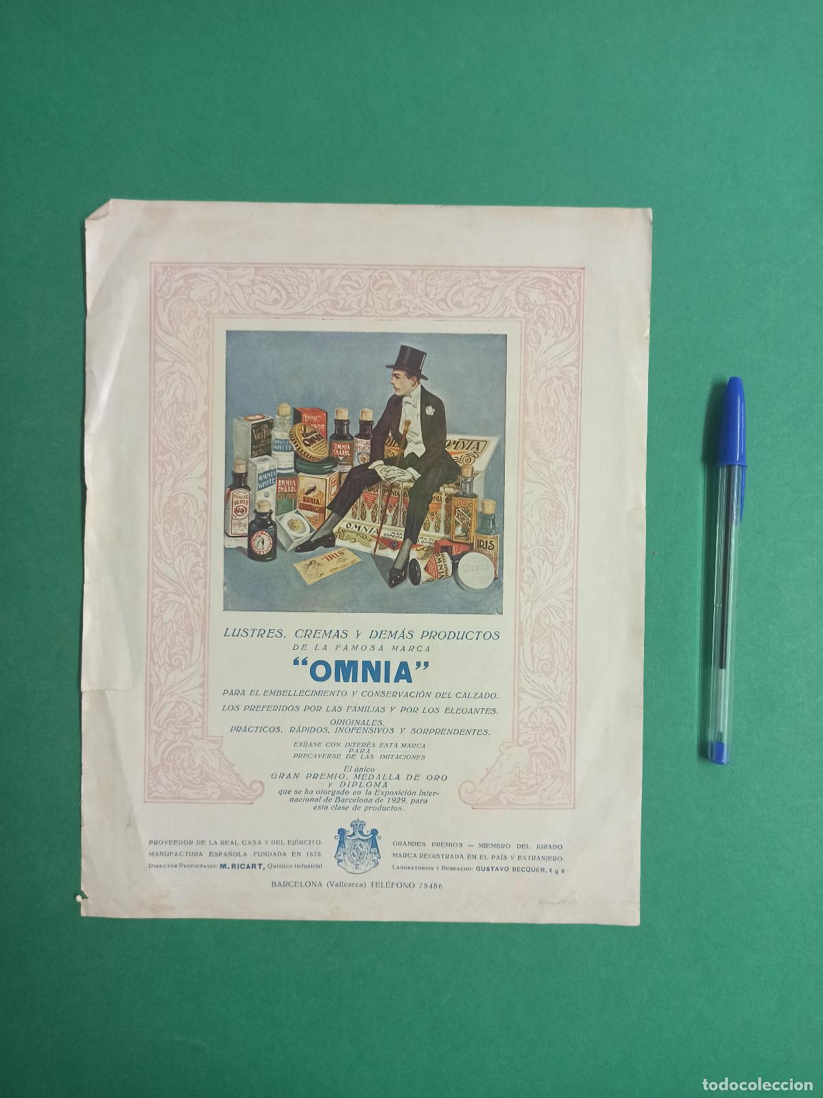 Colecionismo: Cartel de publicidad de la marca Omnia. Calzado. Premio en la Exposici&oacute;n Internacional 1929.