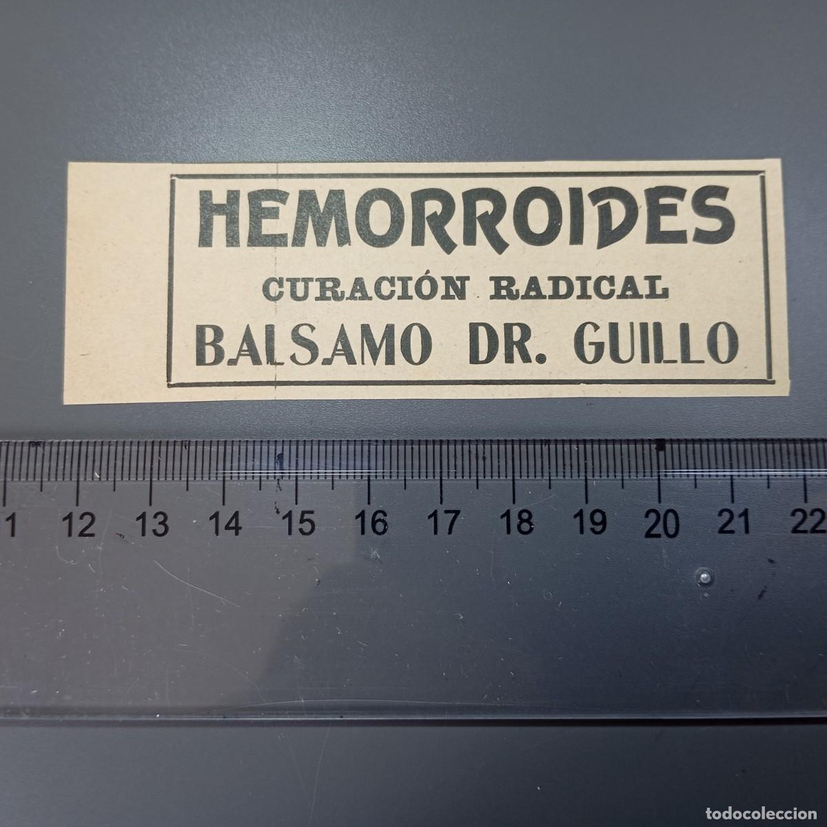 Coleccionismo: ⚜️ A&ntilde;o 1909. Hemorroides, b&aacute;lsamo Dr. Guillo. Publicidad. Recorte