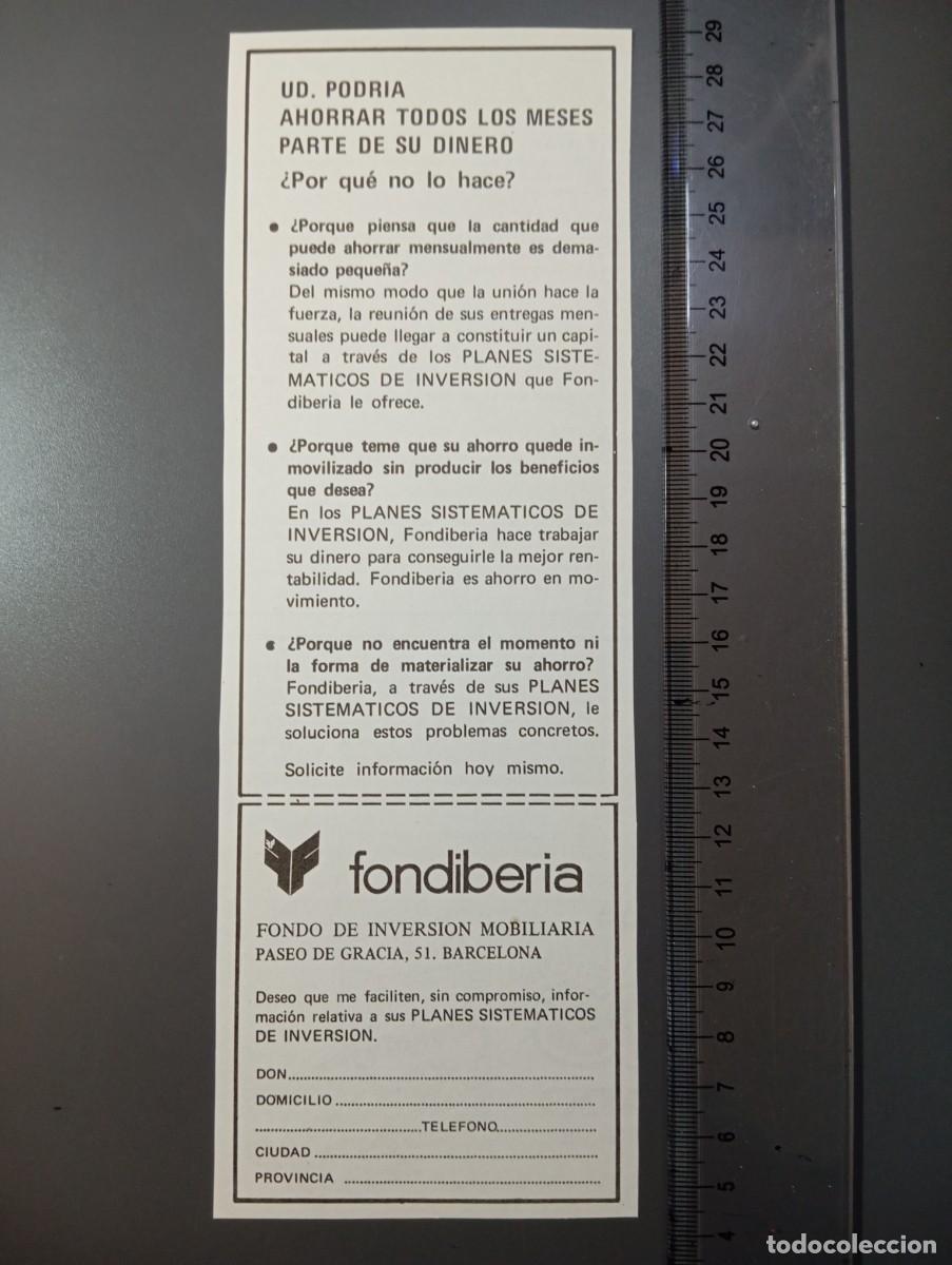 Coleccionismo: ⚜️ A&ntilde;os 70. Publicidad FONDIBERIA. Recorte