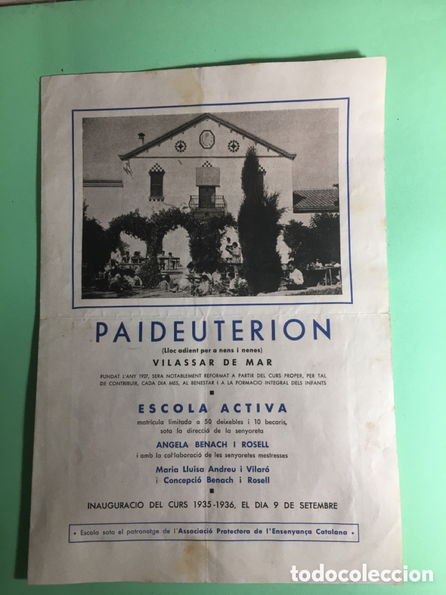 Coleccionismo: 1935/36 VILASSAR DE MAR ''PA&Iuml;DEUTERION'' ESCOLA ACTIVA NENS I NENES DIR. ANGELA BENACH I ROSELL