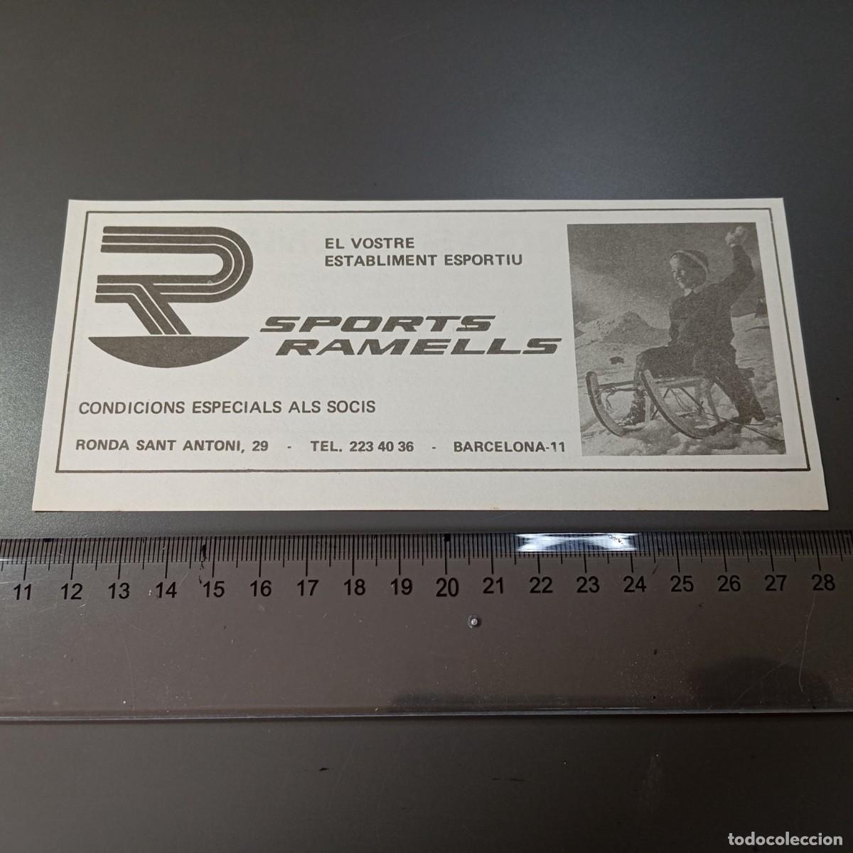 Coleccionismo: ⚜️ A&ntilde;os 70. Publicidad SPORTS RAMELLS, condiciones especiales socios F C Barcelona. Recorte