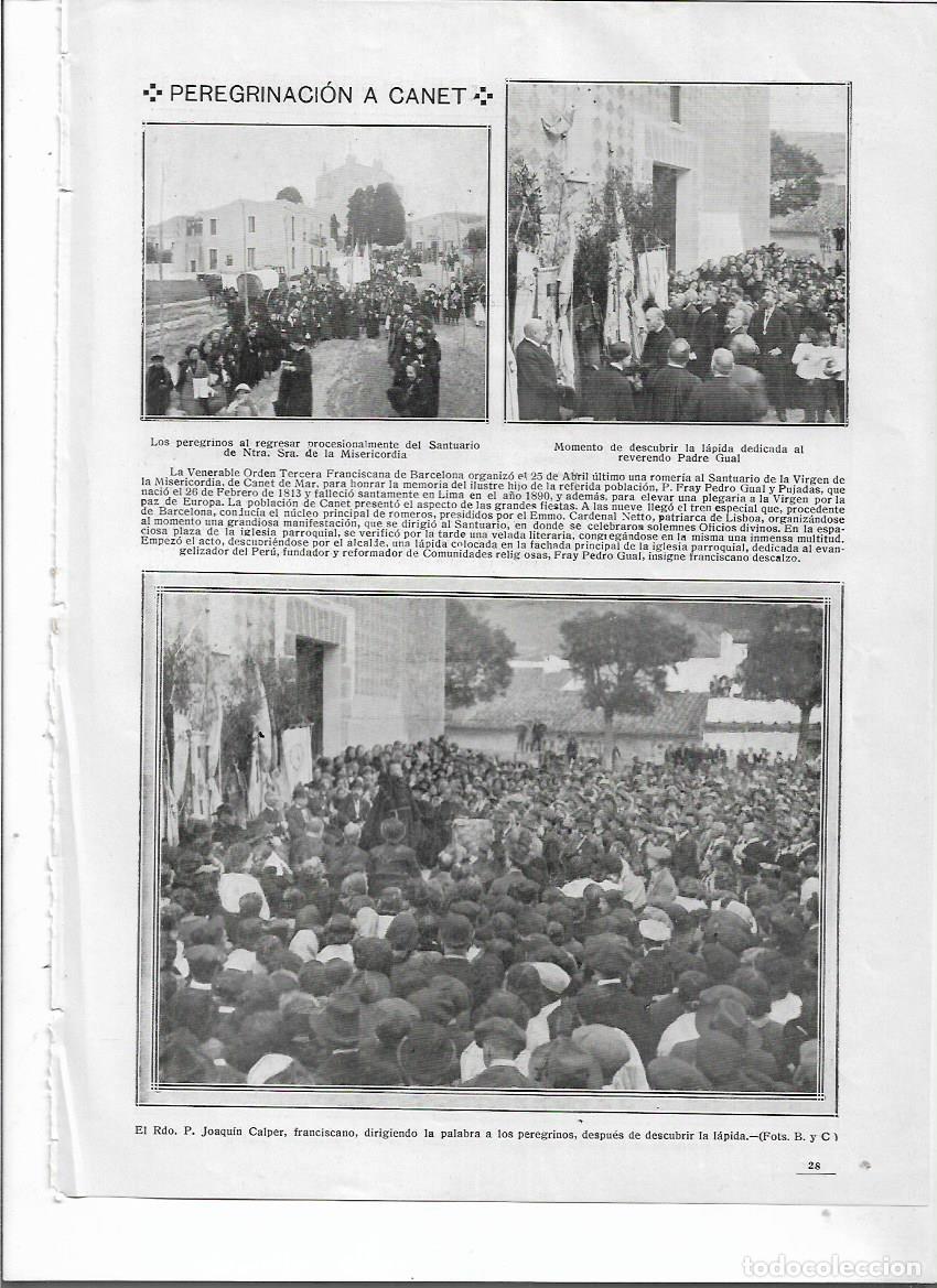 Collecting paper: A&Ntilde;O 1915 RECORTE PRENSA CANET DE MAR PEREGRINACION SANTURIO MISERICORDIA LAPIDA HOMENAJE PADRE GUAL