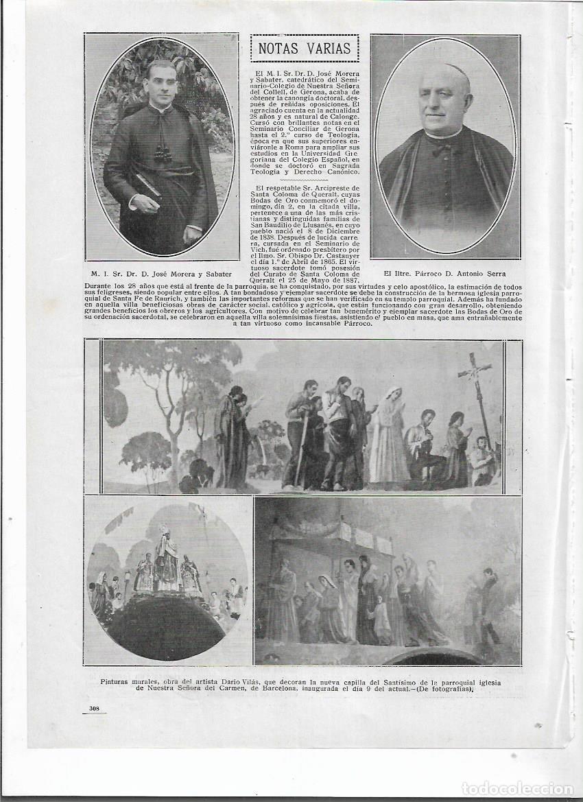 Coleccionismo: A&Ntilde;O 1915 RECORTE PRENSA BARCELONA IGLESIA DEL CARMEN PINTURA MURAL DEL ARTISTA PINTOR DARIO VILAS