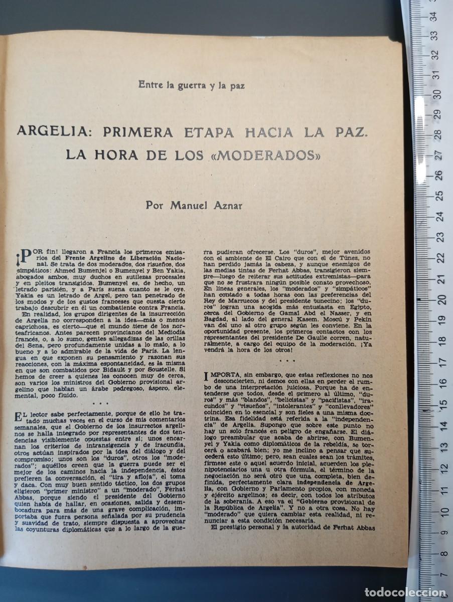 Coleccionismo: ⚜️ 1960. Manuel Aznar. Argelia, primera etapa hacia la paz. 1 hoja. Recorte prensa