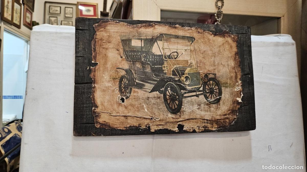 Coleccionismo: lamina de coche en tabla de madera - Foto 1