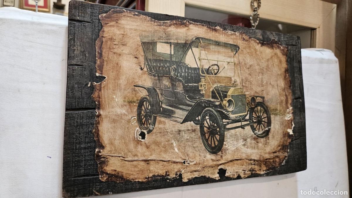 Coleccionismo: lamina de coche en tabla de madera - Foto 2