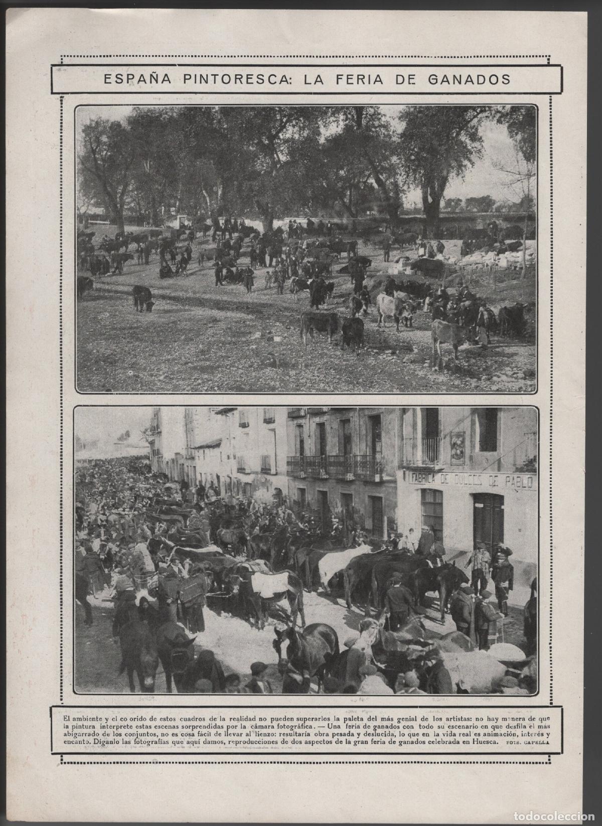 Coleccionismo: ESPA&Ntilde;A PINTORESCA: LA FER&Iacute;A DE GANADOS. HUESCA - HOJA DE REVISTA 1912