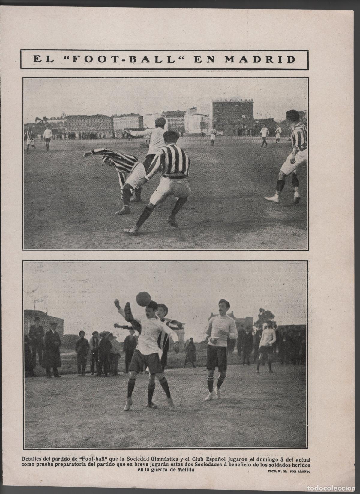 Coleccionismo: EL FOOTBALL EN MADRID - SOCIEDAD GIMN&Aacute;TICA Y EL CLUB ESPA&Ntilde;OL - HOJA DE REVISTA 1909