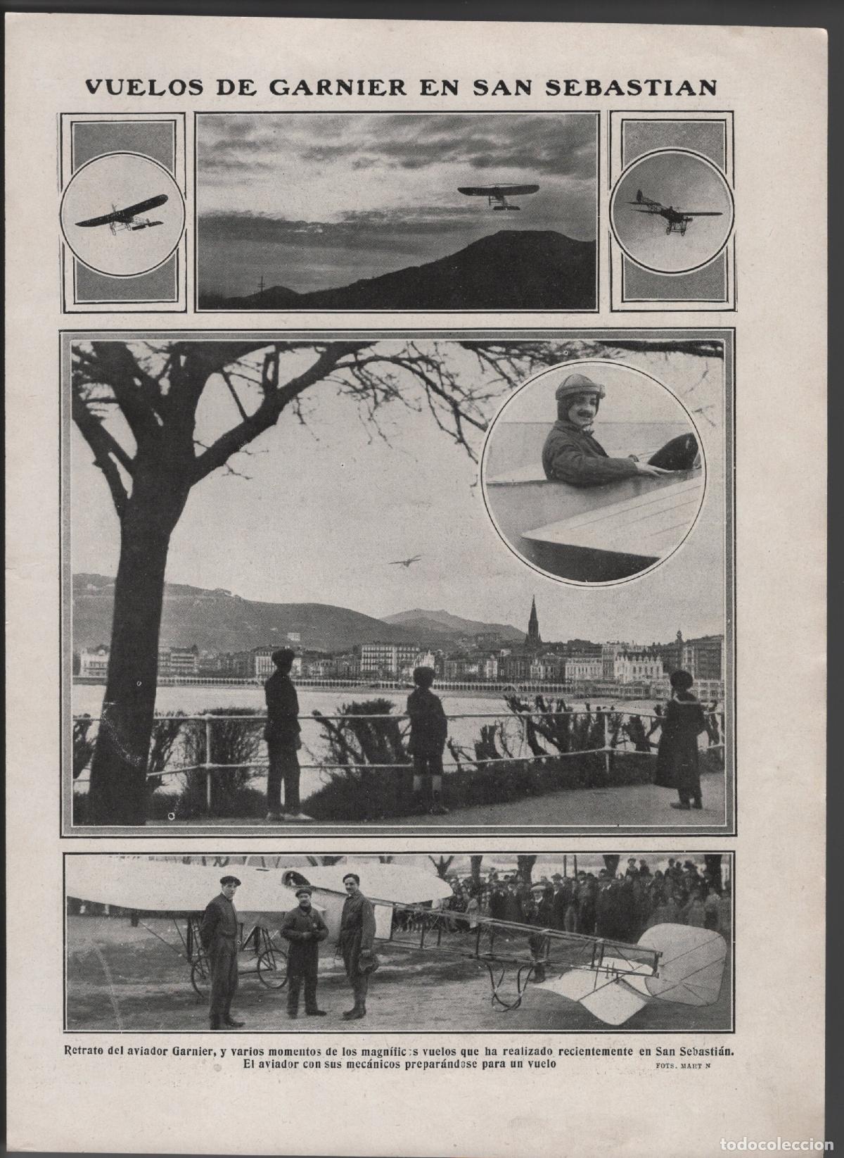 Coleccionismo: VUELOS DE GARNIER EN SAN SEBASTIAN - HOJA DE REVISTA 1912
