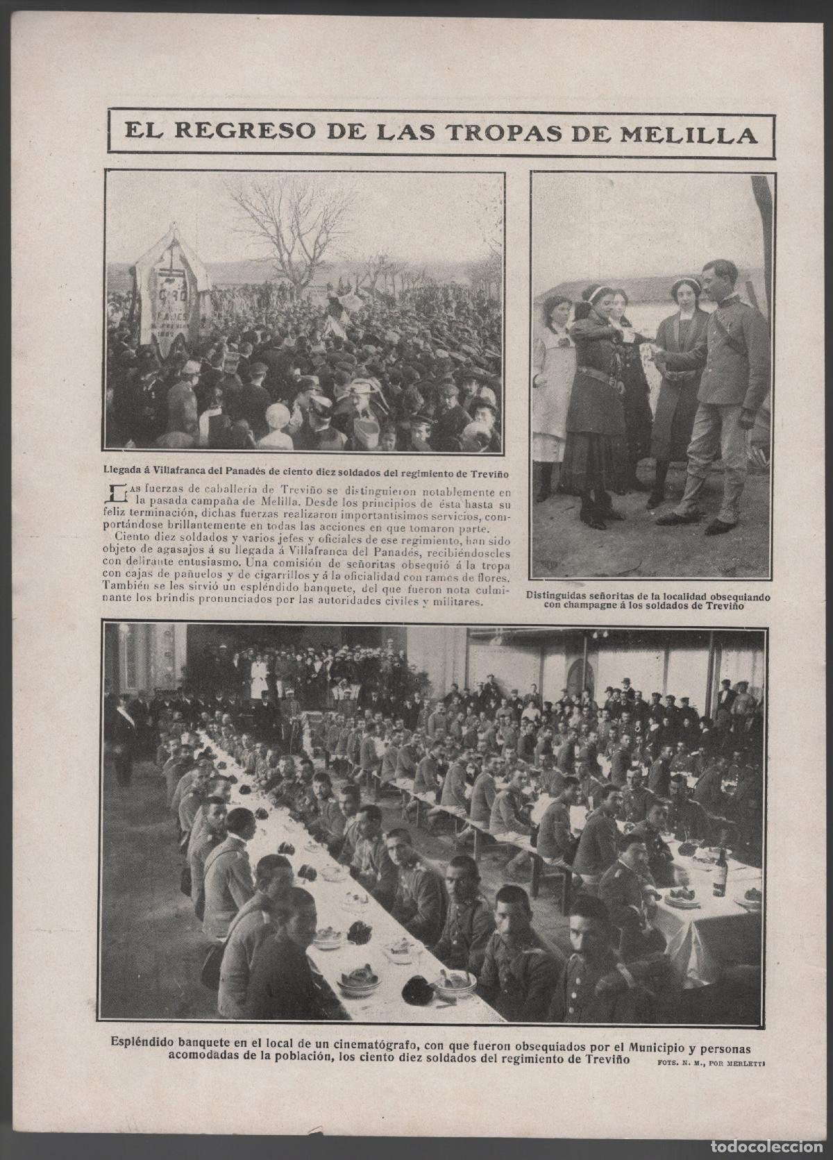 Collecting paper: EL REGRESO DE LAS TROPAS DE MELILLA - HOJA DE REVISTA 1909