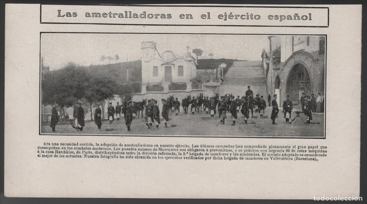 Collecting paper: LAS AMETRALLADORAS EN EL EJ&Eacute;RCITO ESPA&Ntilde;OL. VALLVIDRIERA (BARCELONA) - RECORTE REVISTA 1909