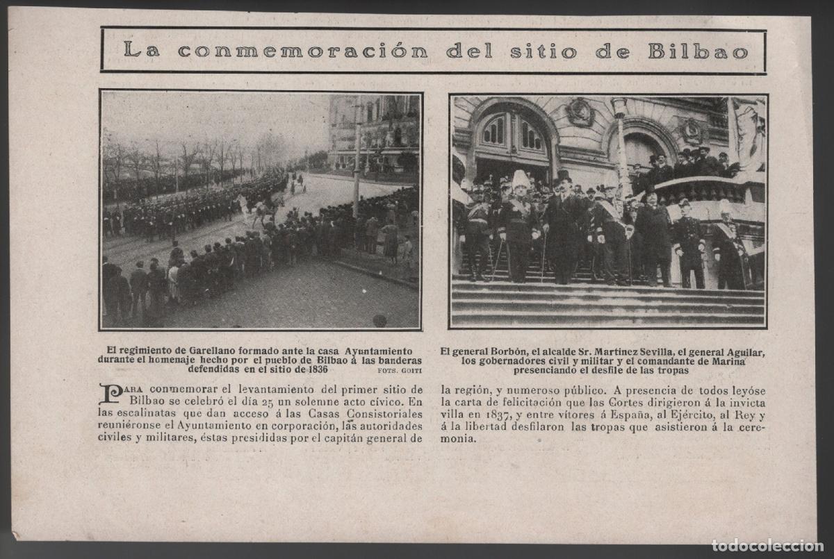 Collecting paper: CONMEMORACI&Oacute;N SITIO DE BILBAO - AYUNTAMIENTO BILBAO - RECORTE REVISTA DICIEMBRE 1909