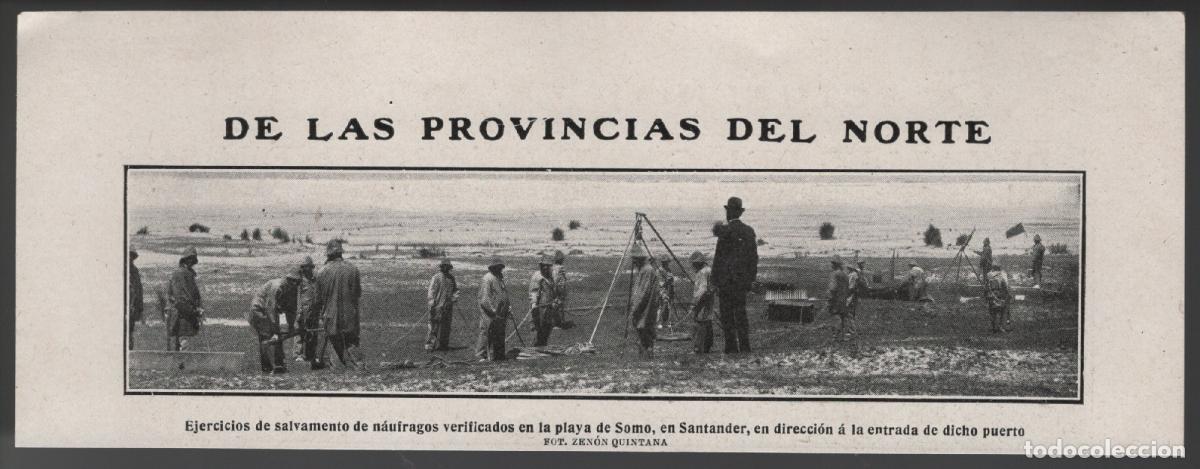 Colecionismo: EN LAS PROVINCIAS DEL NORTE - EJERCICIOS SALVAMENTO EN SOMO (SANTANDER) - RECORTE REVISTA 1912