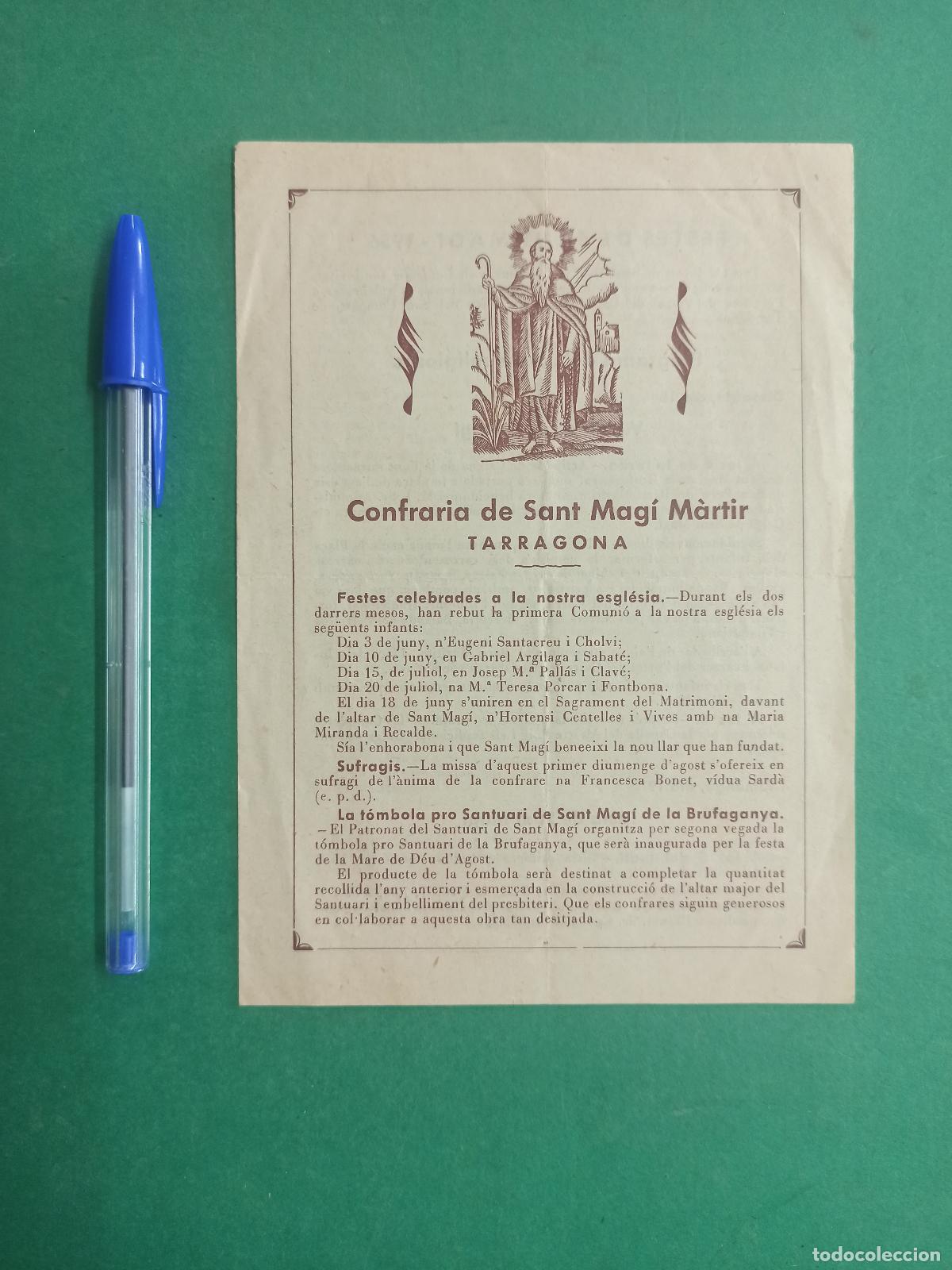 Collecting paper: Antiguo documento de la Fiesta de la Confraria de Sant Mag&iacute; de Tarragona. 1956.