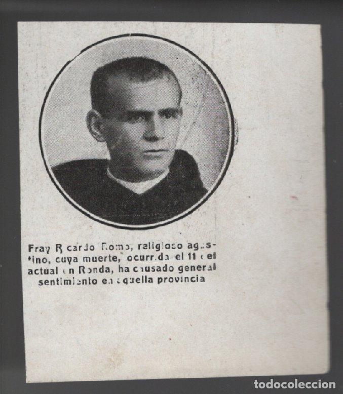 Colecionismo: FRAY RICARDO ROMO. FALLECIDO EN RONDA - RECORTE REVISTA DICIEMBRE 1912