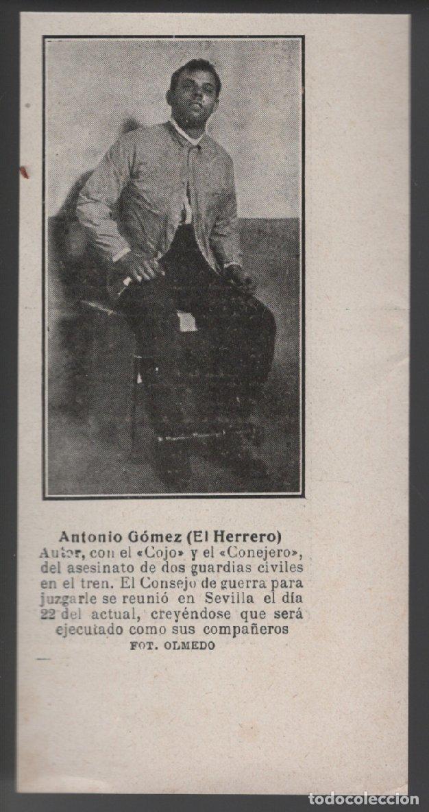 Colecionismo: ANTONIO G&Oacute;MEZ (EL HERRERO), ASESINO DE DOS GUARCIAS CIVILES - RECORTE REVISTA ENERO 1909