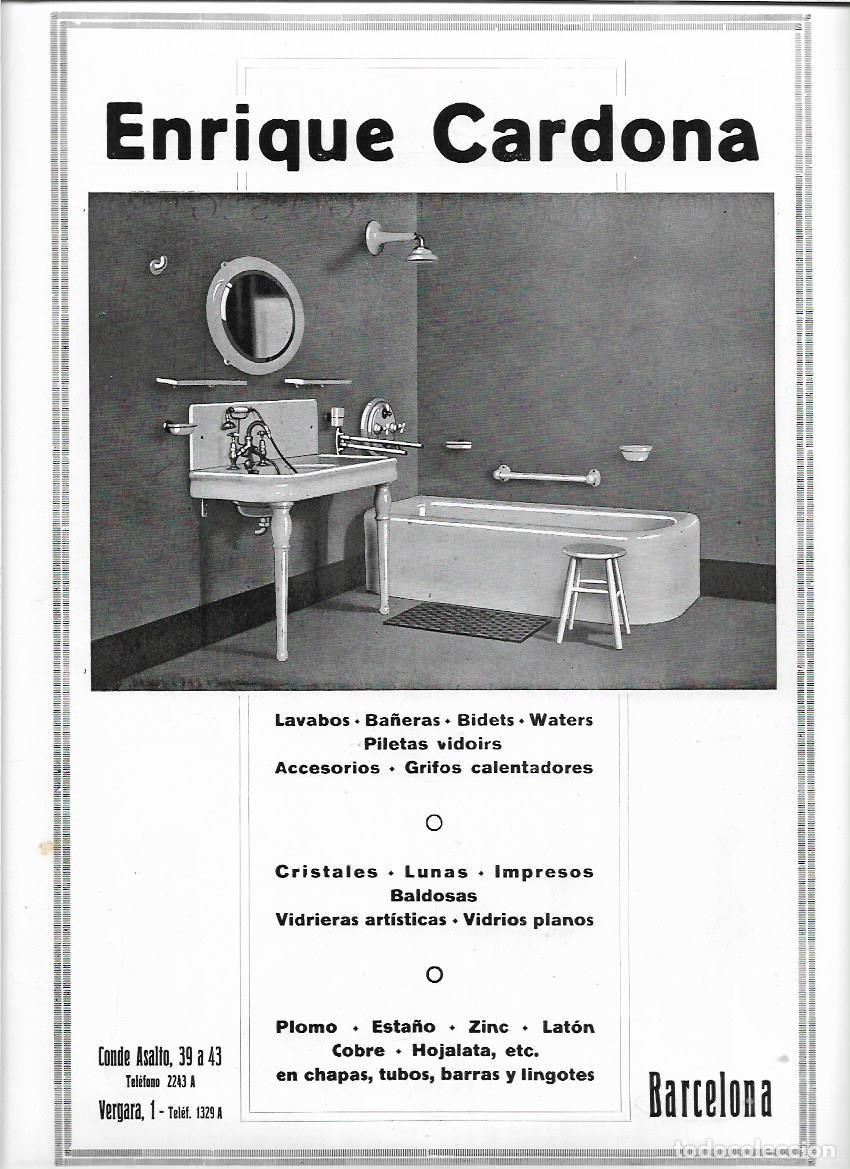 Coleccionismo: A&Ntilde;O 1924 1925 RECORTE PRENSA PUBLICIDAD COMERCIO ENRIQUE CARDONA BCNA LAVABOS BA&Ntilde;O BA&Ntilde;ERAS