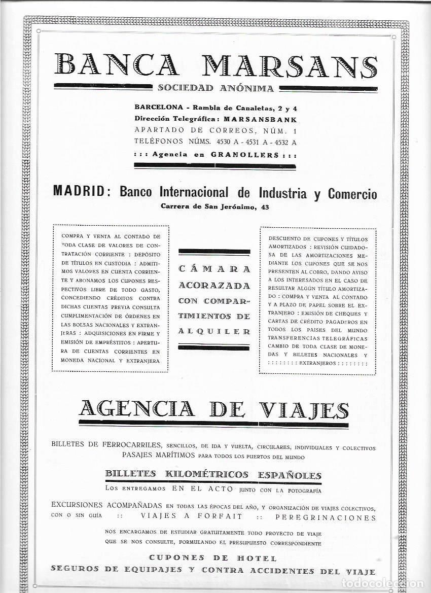 Collezionismo: A&Ntilde;O 1924 1925 RECORTE PRENSA PUBLICIDAD BANCO BANCA MARSANS SOCIEDAD ANONIMA AGENCIA VIAJES