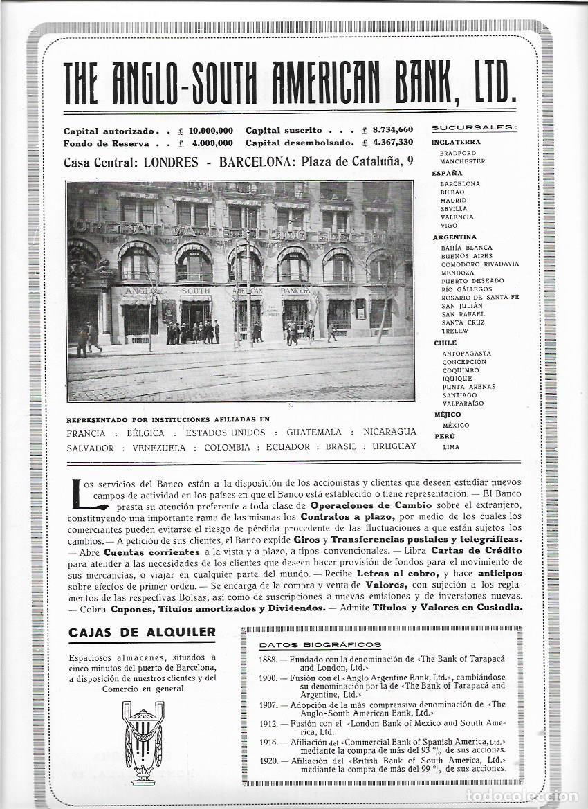 Collezionismo: A&Ntilde;O 1924 1925 RECORTE PRENSA PUBLICIDAD BANCO THE ANGLO SOUTH AMERICAN BANK BARCELONA