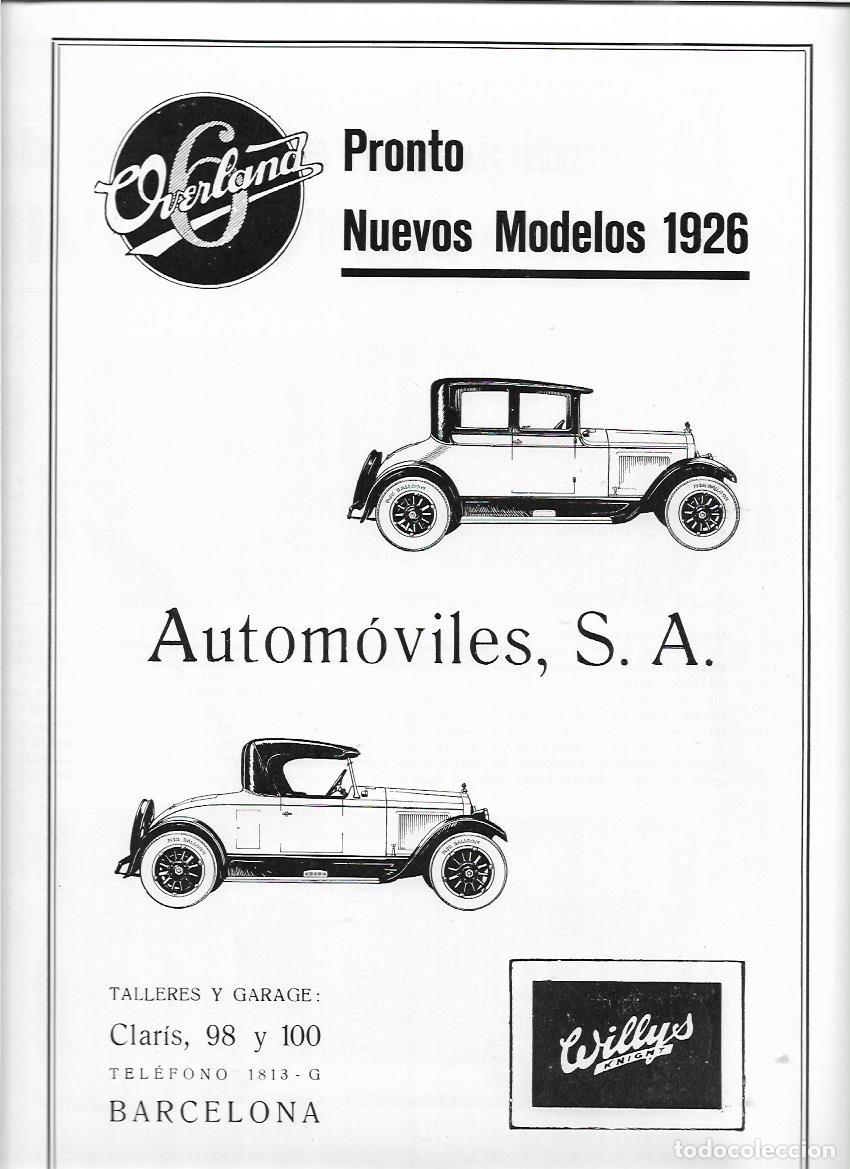 Sammelleidenschaft Papier: A&Ntilde;O 1924 1925 RECORTE PRENSA PUBLICIDAD OVERLAND AUTOMOVILES SOCIEDAD ANONIMA COCHE BARCELONA