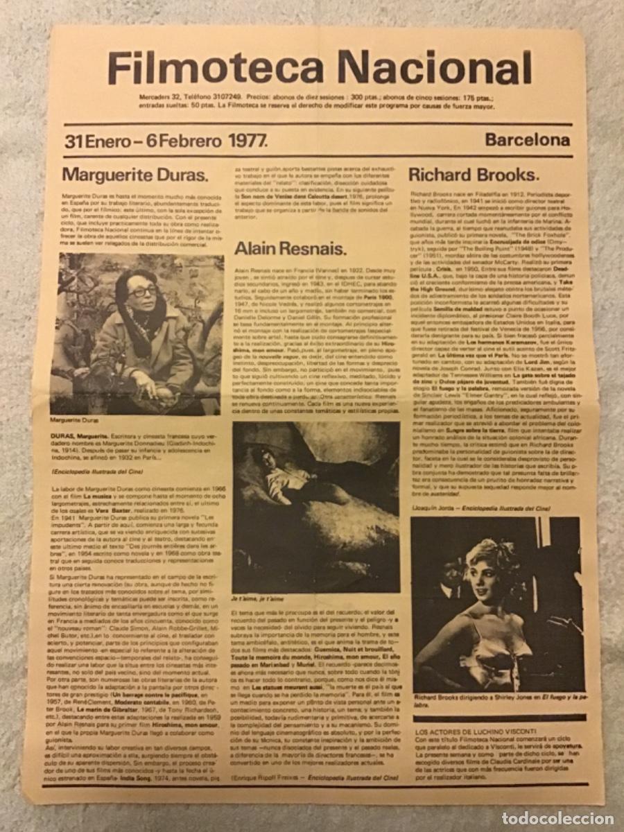 Collectionnisme: Filmoteca Nacional. Barcelona. Programa 31 Enero - 6 Febrero 1977. Hoja.35x25 cm.