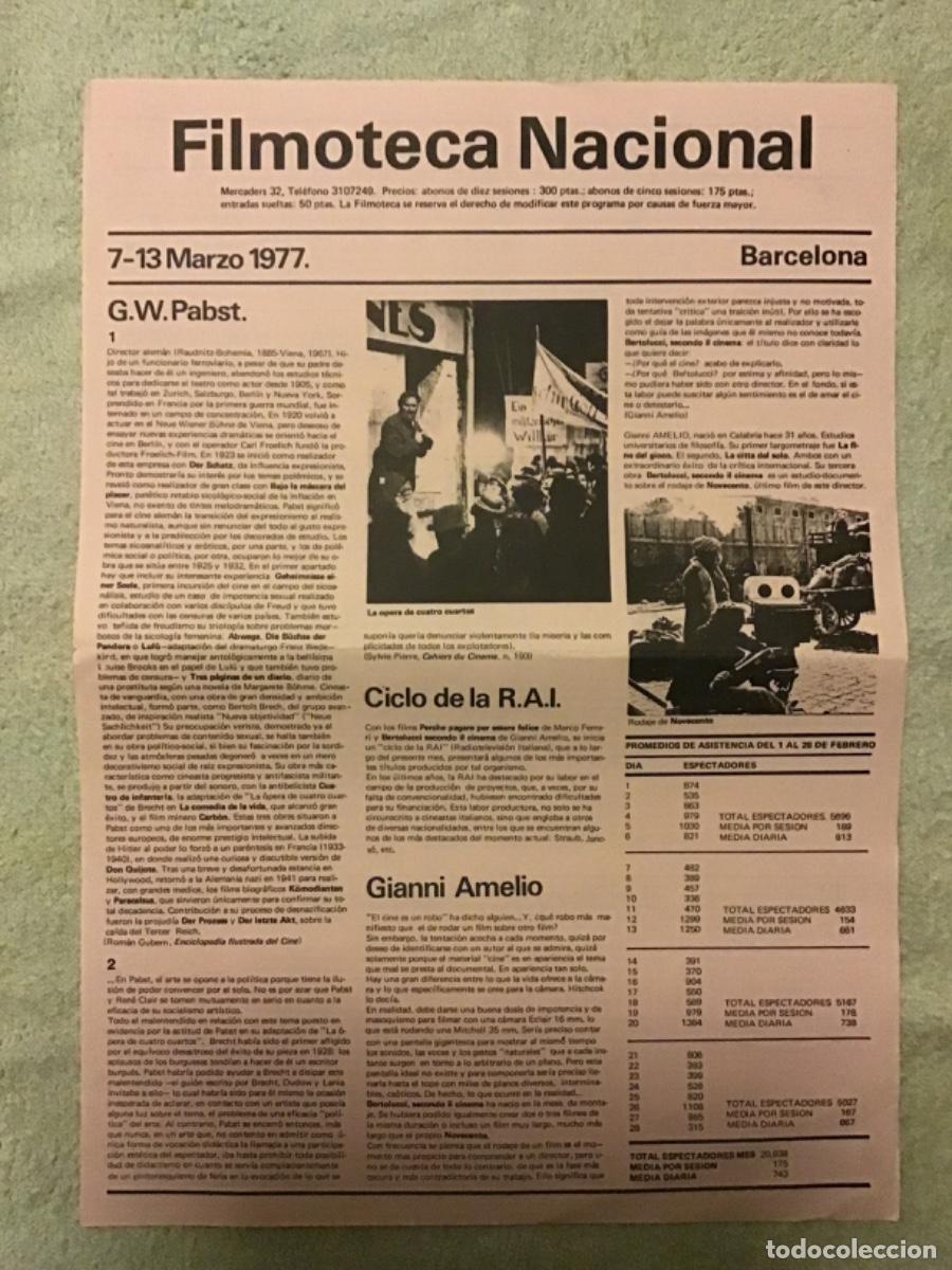 Collectionnisme: Filmoteca Nacional. Barcelona. Programa 7 - 13 Marzo 1977. Hoja.35x25 cm.