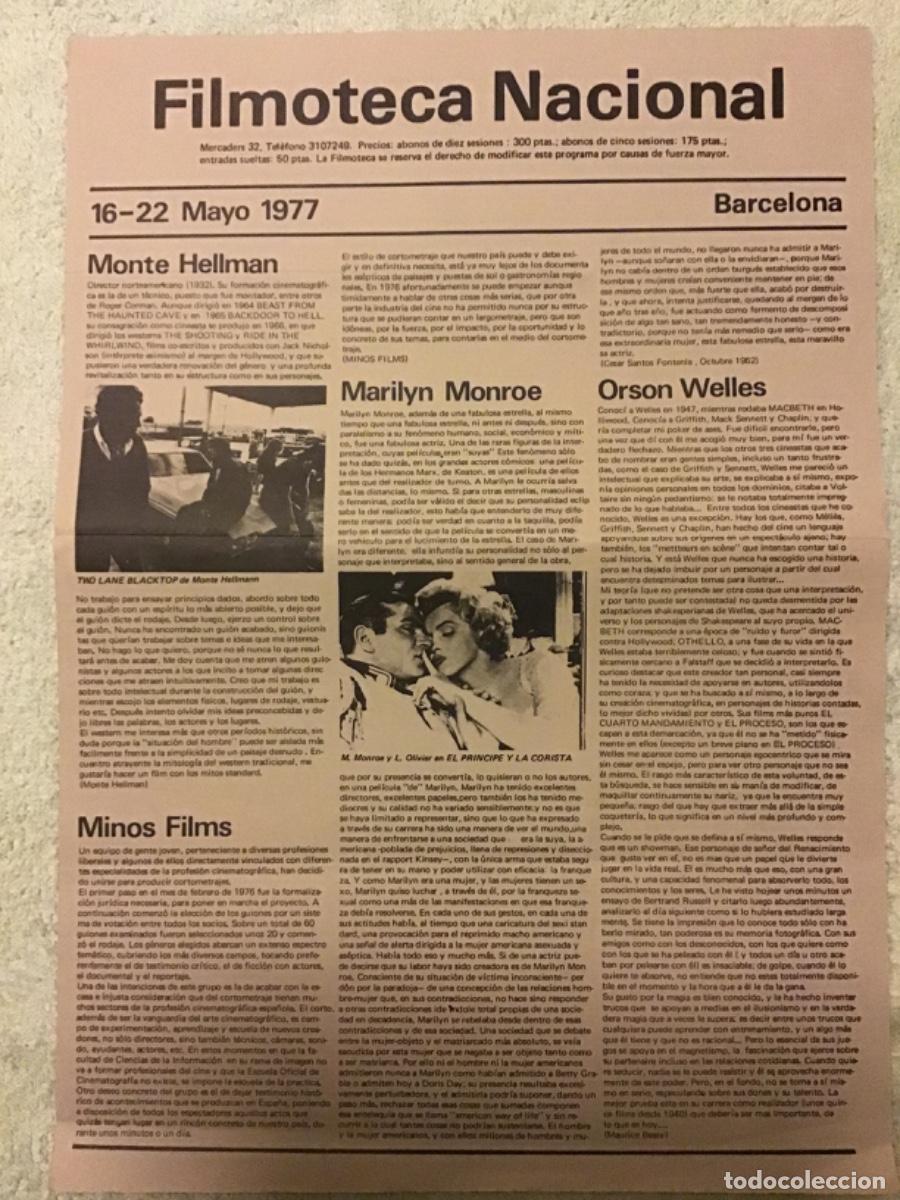 Coleccionismo: Filmoteca Nacional. Barcelona. Programa 16-22 Mayo 1977. Hoja.35x25 cm.