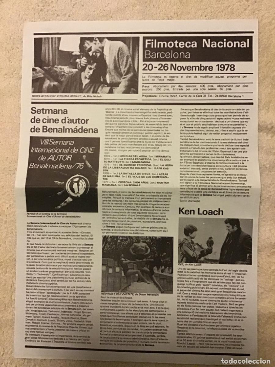 Collecting paper: Filmoteca Nacional. Barcelona. Programa 20-26 Novembre 1978. Hoja.35x25 cm.
