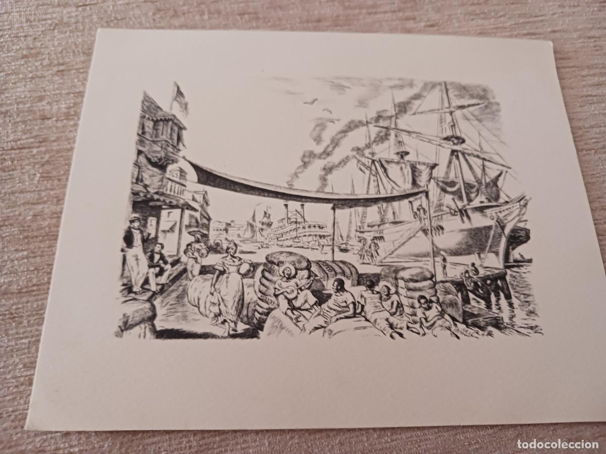 Coleccionismo: lamina grabado sin ilustrador, barcos y estibadores descansando, cuba?