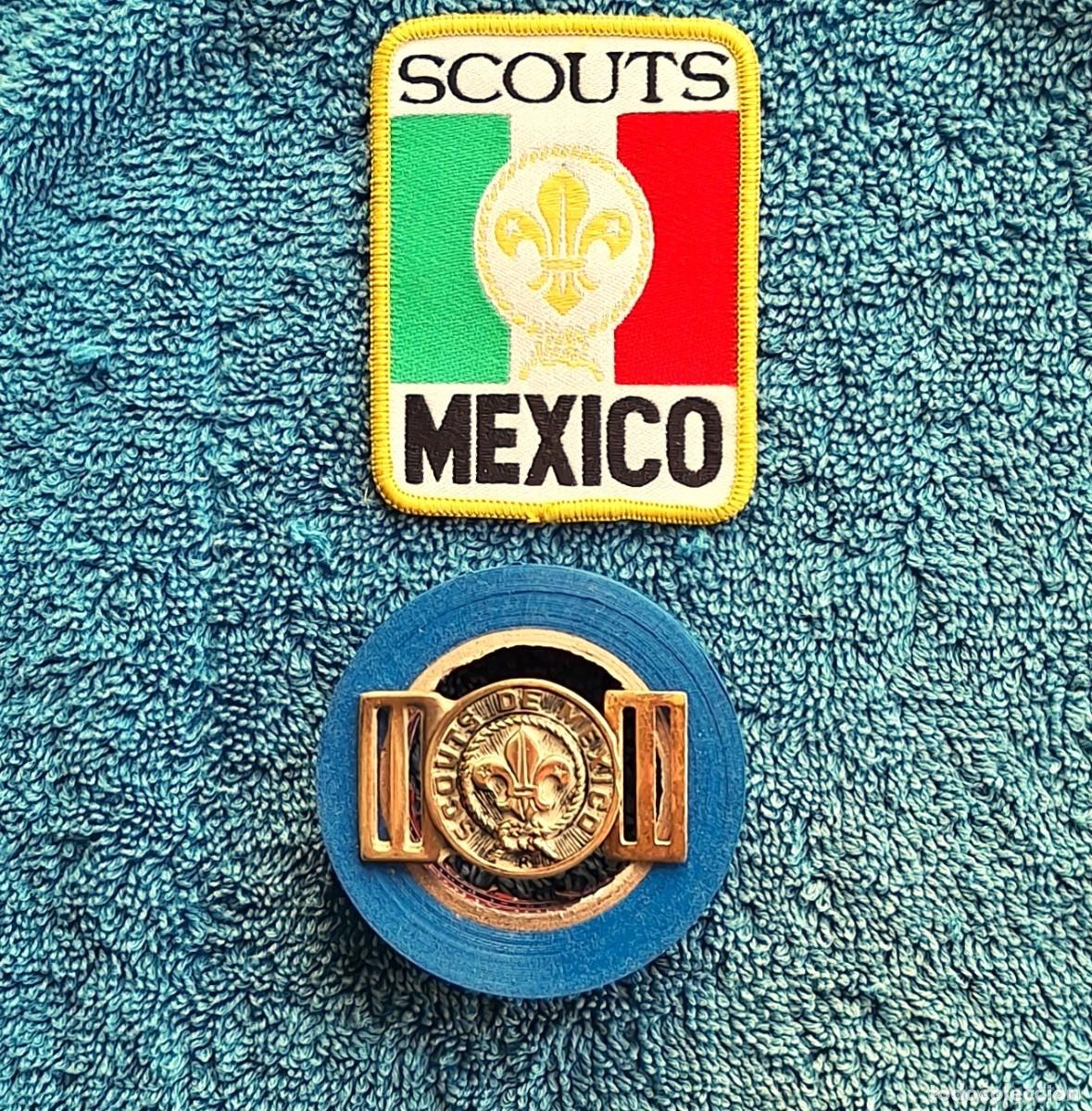 Coleccionismo: INSIGNIA SALIDAS INTERNACIONALES Y HEBILLA SCOUTS DE MEXICO, 32 A&Ntilde;OS SCOUTS