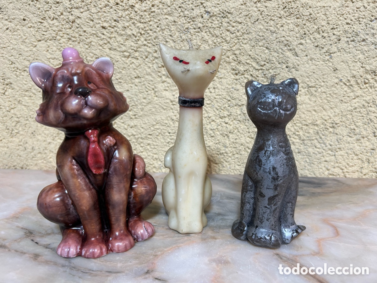 Coleccionismo: 3 velas vintage gatos