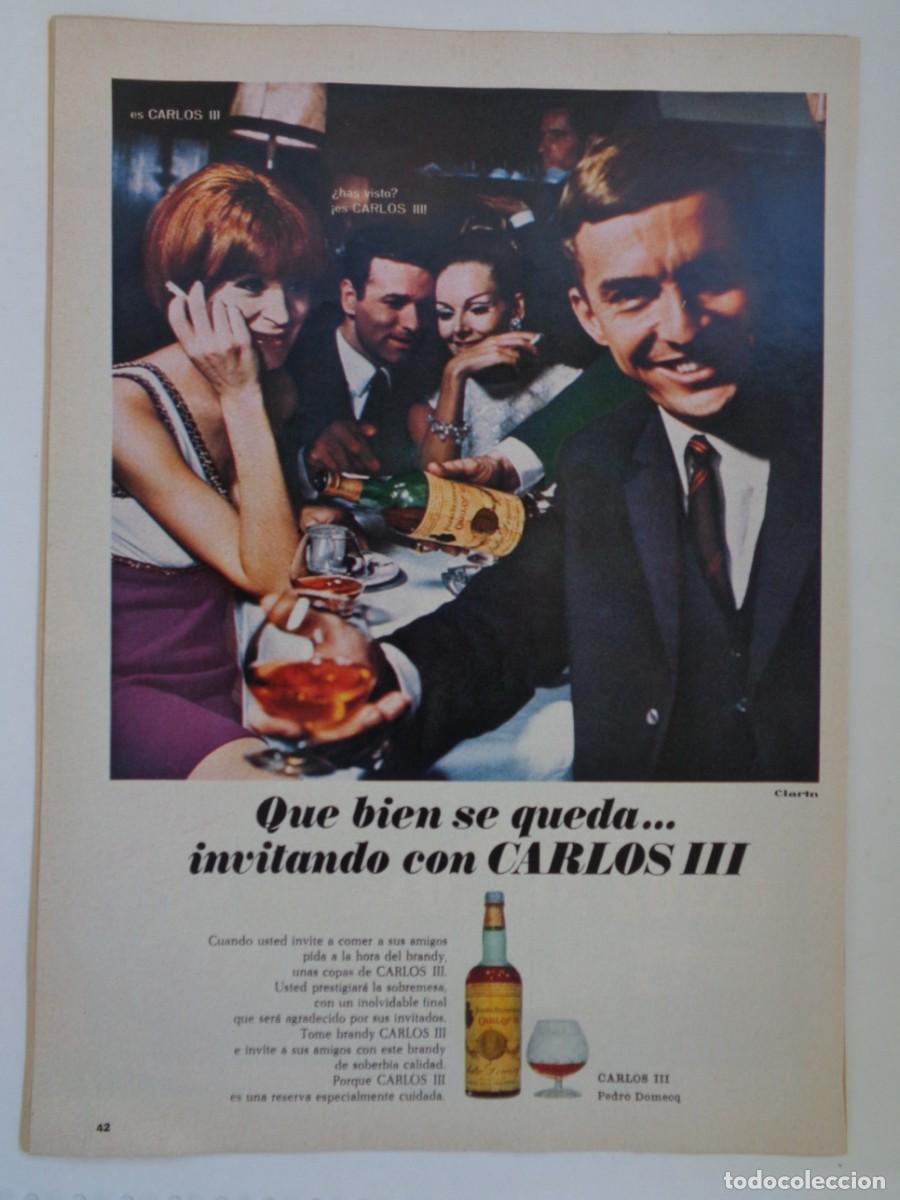 Coleccionismo: HOJA DE REVISTA CON ANUNCIO PUBLICITARIO DE BEBIDA ALCOHOLICA: BRANDY CARLOS III, DE DOMECQ. A&Ntilde;OS 60