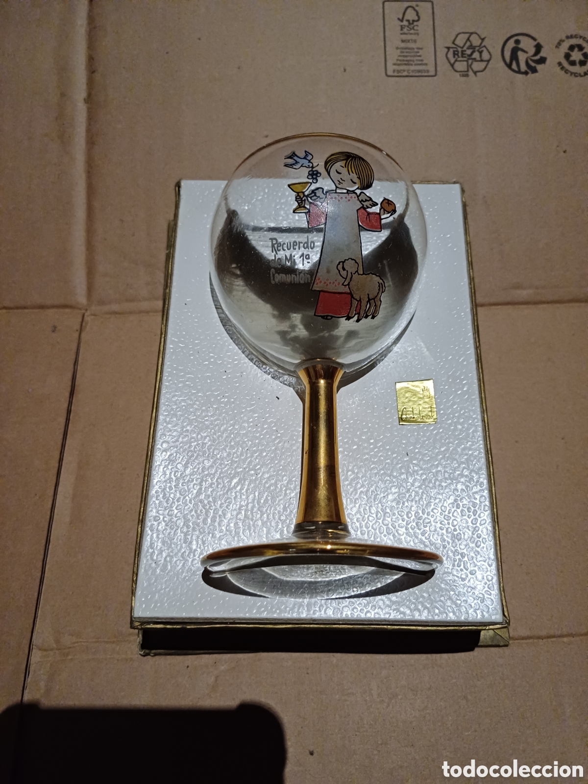 Collectionnisme: Antigua copa cristal Recuerdo de mi 1a Comunion Chekotovak ideal atrezzo cine