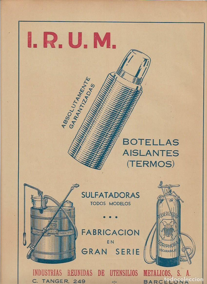 Coleccionismo: A&Ntilde;O 1944 PUBLICIDAD IRUM I.R.U.M. INDUSTRIA REUNIDAS DE UTENSILIOS METALICOS BCNA TERMOS SULFATADORA