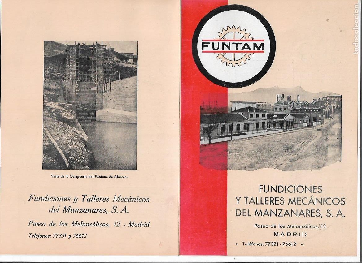 Coleccionismo: A&Ntilde;O 1944 PUBLICIDAD FUNDICIONES Y TALLERES MECANICOS DEL MANZANARES MADRID FUNTAM PANTANO ALCORCON
