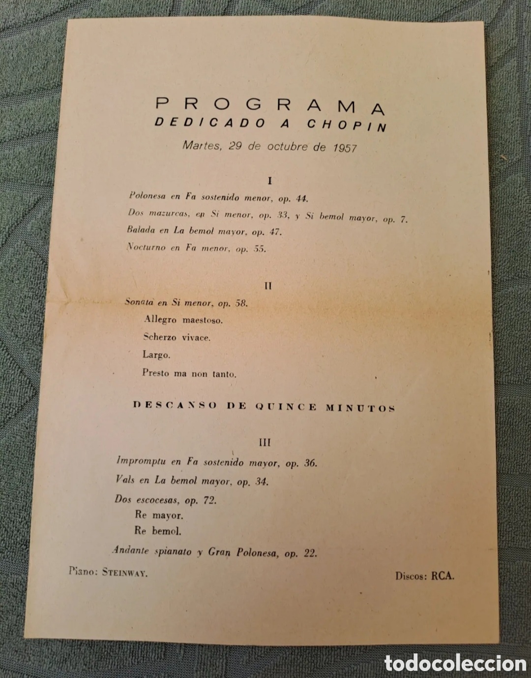 Coleccionismo: Programa pianista Alexander Brailowsky. 1957 - Foto 1