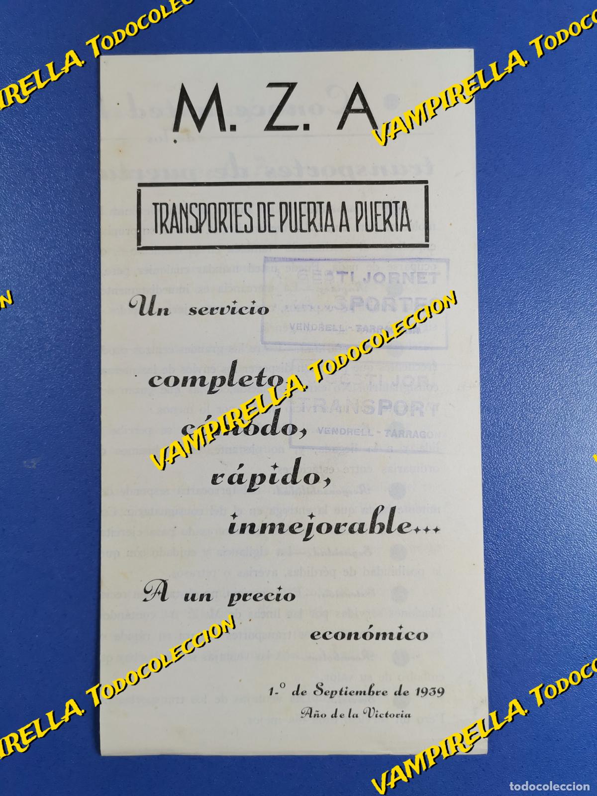Sammelleidenschaft Papier: DIPTICO PUBLICITARIO SERVICIO TRANSPORTES FERROCARRIL M.Z.A PUERTA A PUERTA-1939 A&Ntilde;O DE LA VICTORIA
