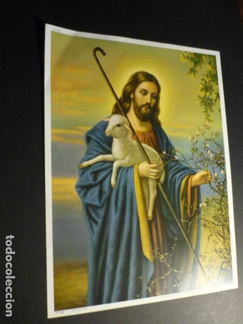 Coleccionismo: BUEN PASTOR ANTIGUA LAMINA CROMOLITOGRAFICA 20 X 26 CM